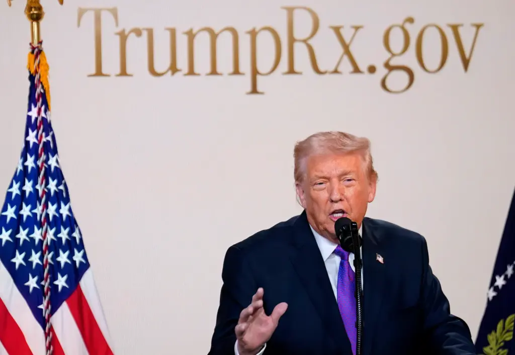 U.S. President Donald Trump speaks during an event on drug pricing in the South Court Auditorium on the White House campus on February 5, 2026, in Washington, DC.