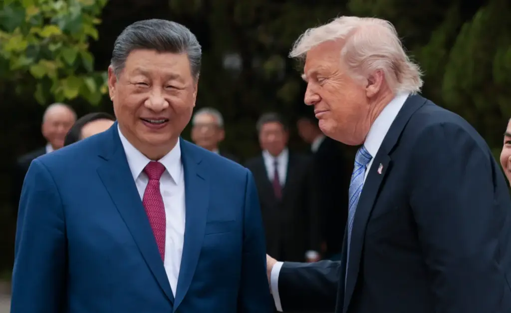 U.S. President Donald Trump (R) and Chinese President Xi Jinping at Zhongnanhai Garden in Beijing on May 15, 2026.