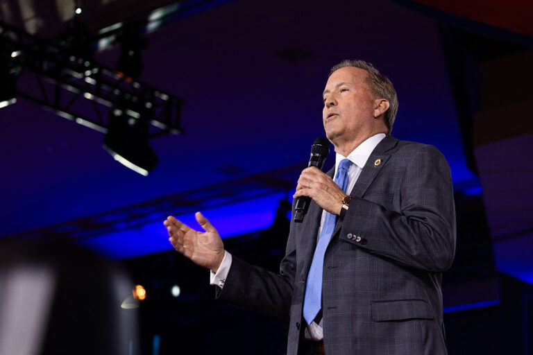 Texas Attorney General Ken Paxton speaks during the Conservative Political Action Conference (CPAC) in Grapevine, Texas, on March 27, 2026. American conservatives converge on Texas this week for what organizers bill as their largest and most influential gathering, with the Iran war and fears of a punishing midterm election cycle heightening the stakes. (Photo by Leandro Lozada / AFP via Getty Images)