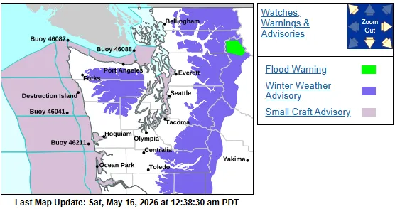 NWS map showing the impacted area in Washington.