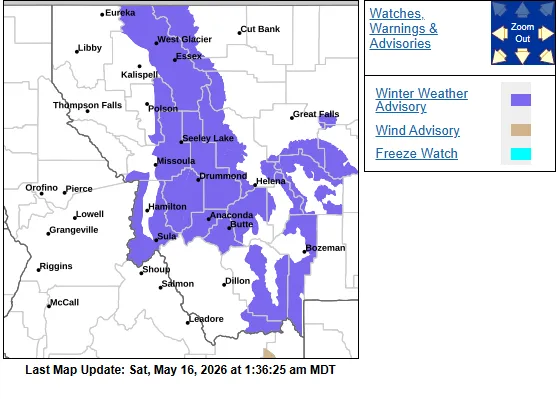 NWS map showing the impacted area in Montana.