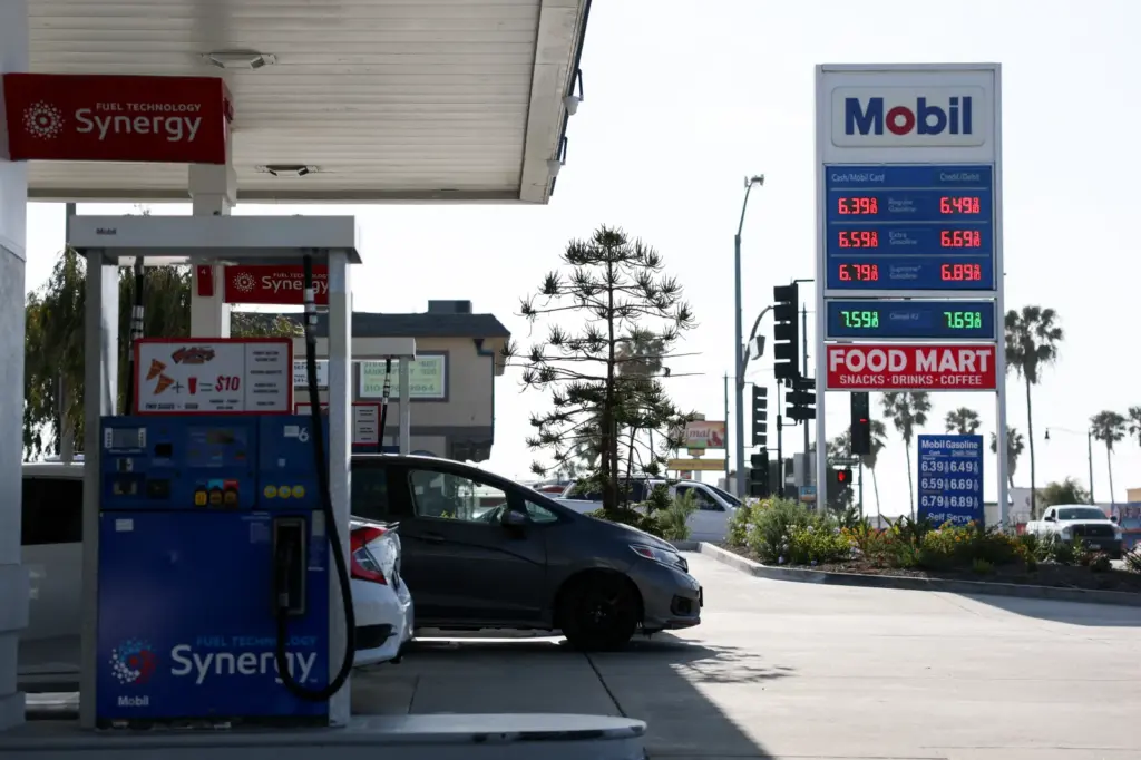 A sign at a gas station in Redondo Beach, California, shows prices over $6 per gallon on April 30, 2026.