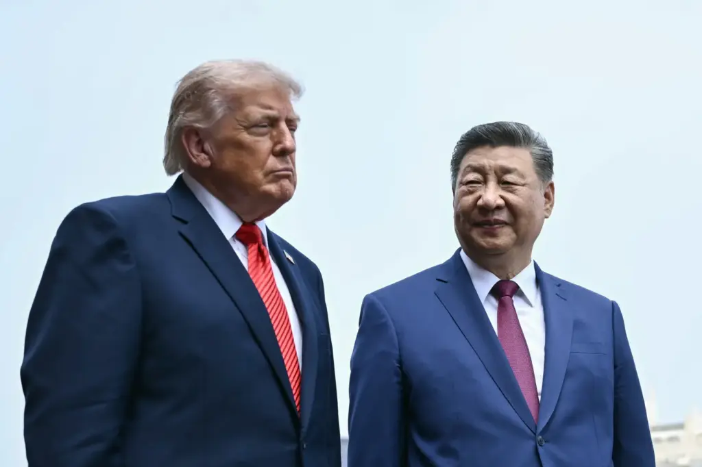China's President Xi Jinping (R) and US President Donald Trump visit the Temple of Heaven on May 14, 2026, in Beijing, China.